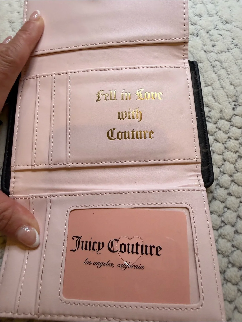 Juicy Couture Black Leather Card Wallet with Gold Plate